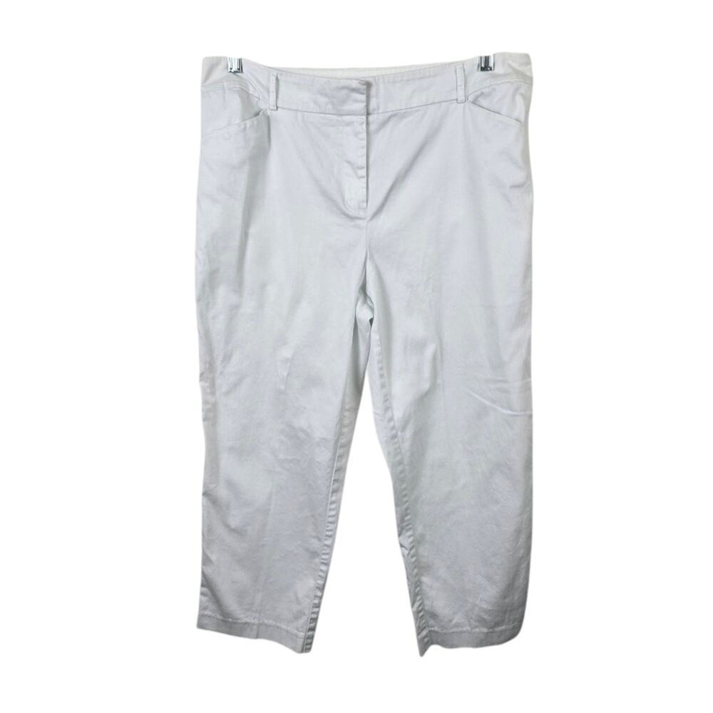 Chico's White Cotton Crop Chino Pants Straight Leg Causal Travel Flat Front 10